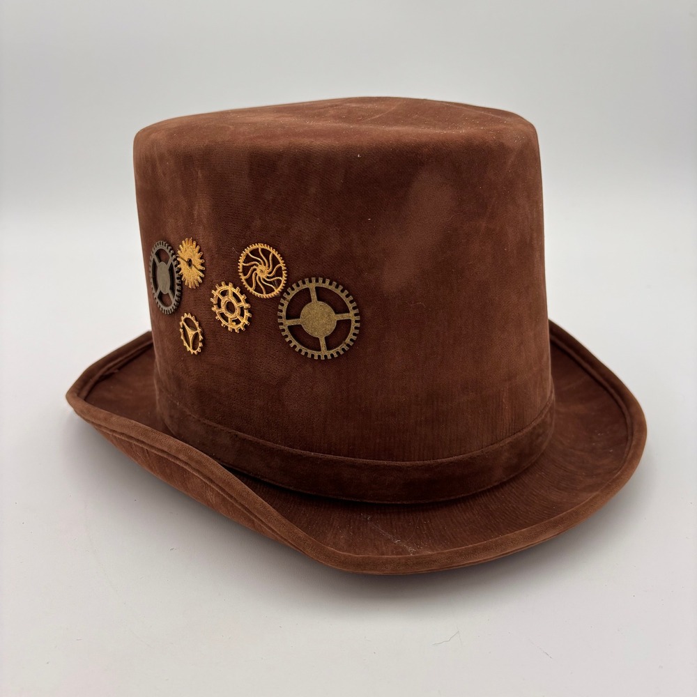 Steampunk Top Hat Unisex OS Brown Excellent Gear Accents Faux Suede